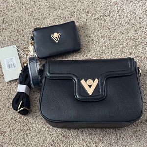 Elegant Black Leather Women's Bag Set